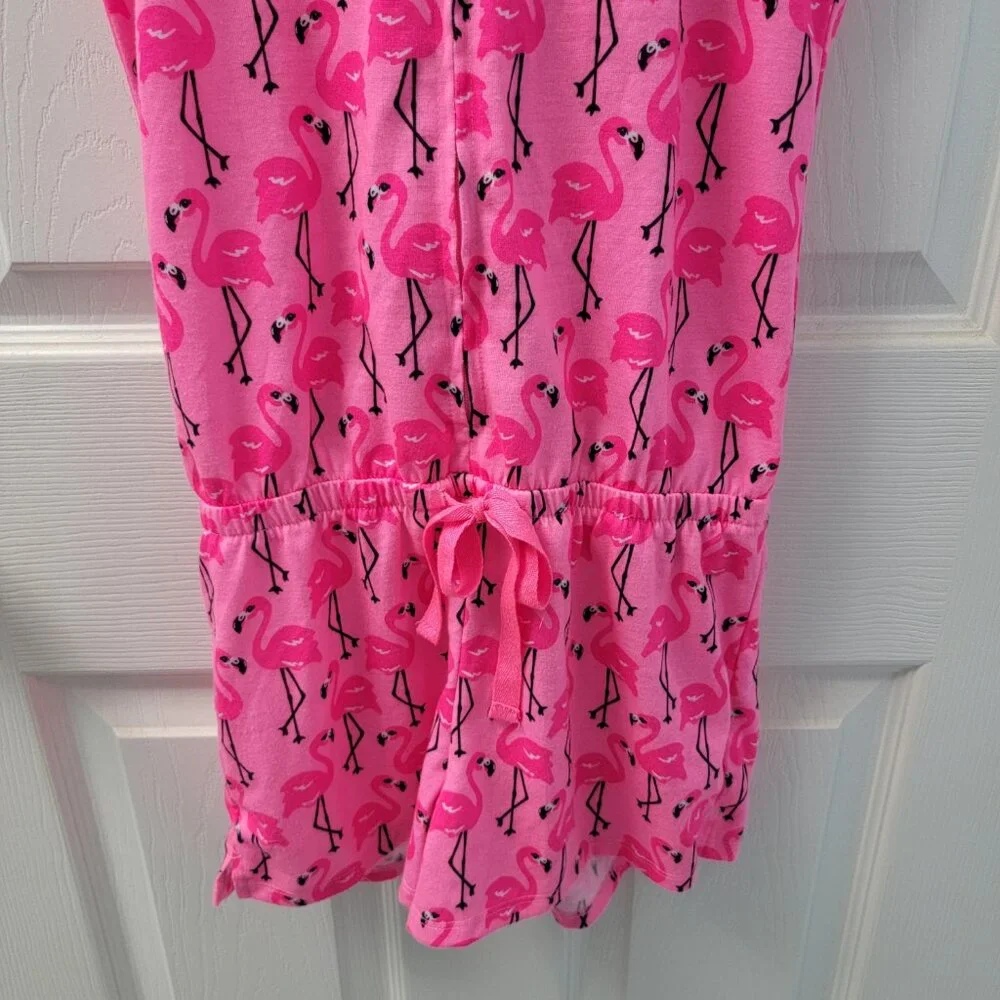 Justice Girls Graphic Hoodie Romper Pink Black Flamingos Sleepwear Size 10